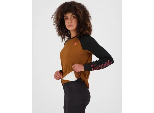 Mons Royale Tarn Merino dámské triko dlouhý rukáv Caramel / Black