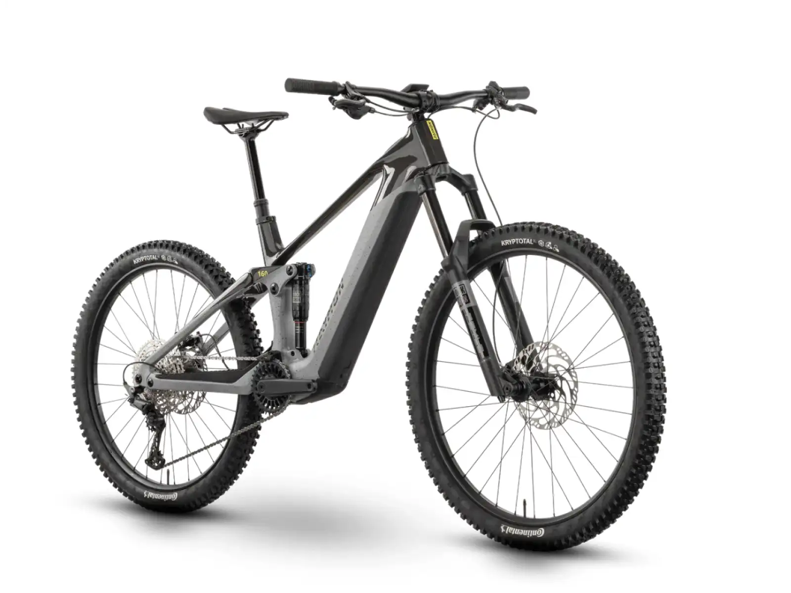 Raymon Tarok celoodpružené elektrokolo Grey sparkle/Carbon/Citron