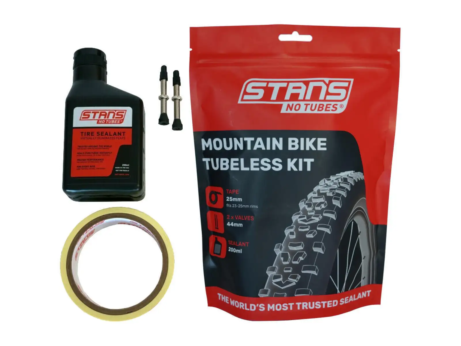 No Tubes Tubeless konverzní kit pro MTB - pásky 25 mm, ventilky 44 mm