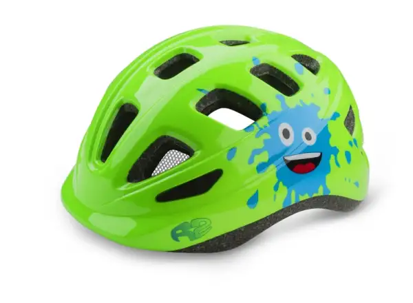 R2 Bunny dětská cyklistická přilba neon zelená/modrá