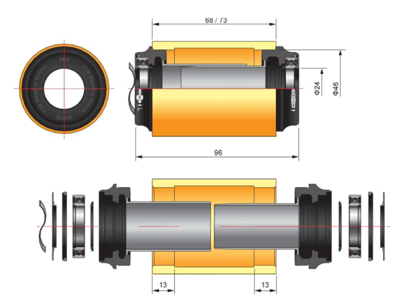 FSA MTB M3 Press Fit misky středového složení PF-30 46x68 mm AL