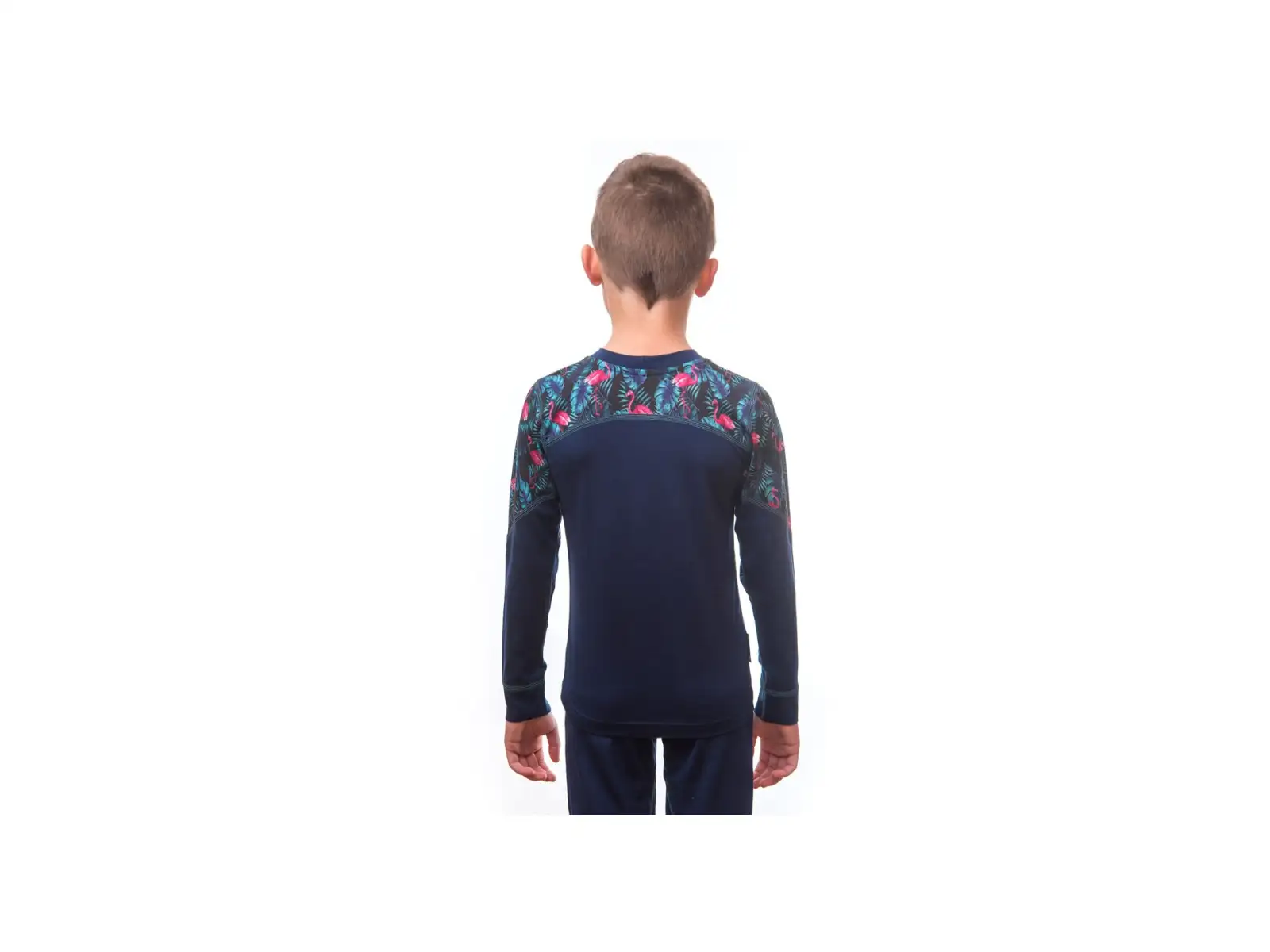 Sensor Merino Impress Set dětské triko dlouhý rukáv + kalhoty deep blue/floral