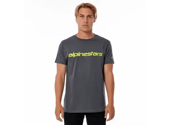 Alpinestars Linear Wordmark pánské tričko krátký rukáv Charcoal/Fluo Yellow