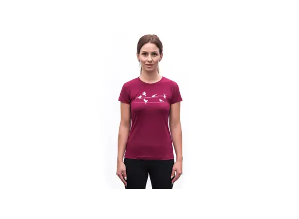 Sensor Merino Active Songbirds dámské triko krátký rukáv Lilla