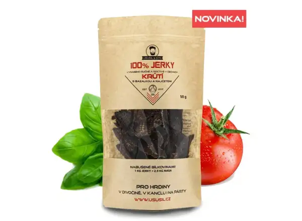 Usušil & syn 100% JERKY Krůtí s bazalkou a rajčetem 150 g