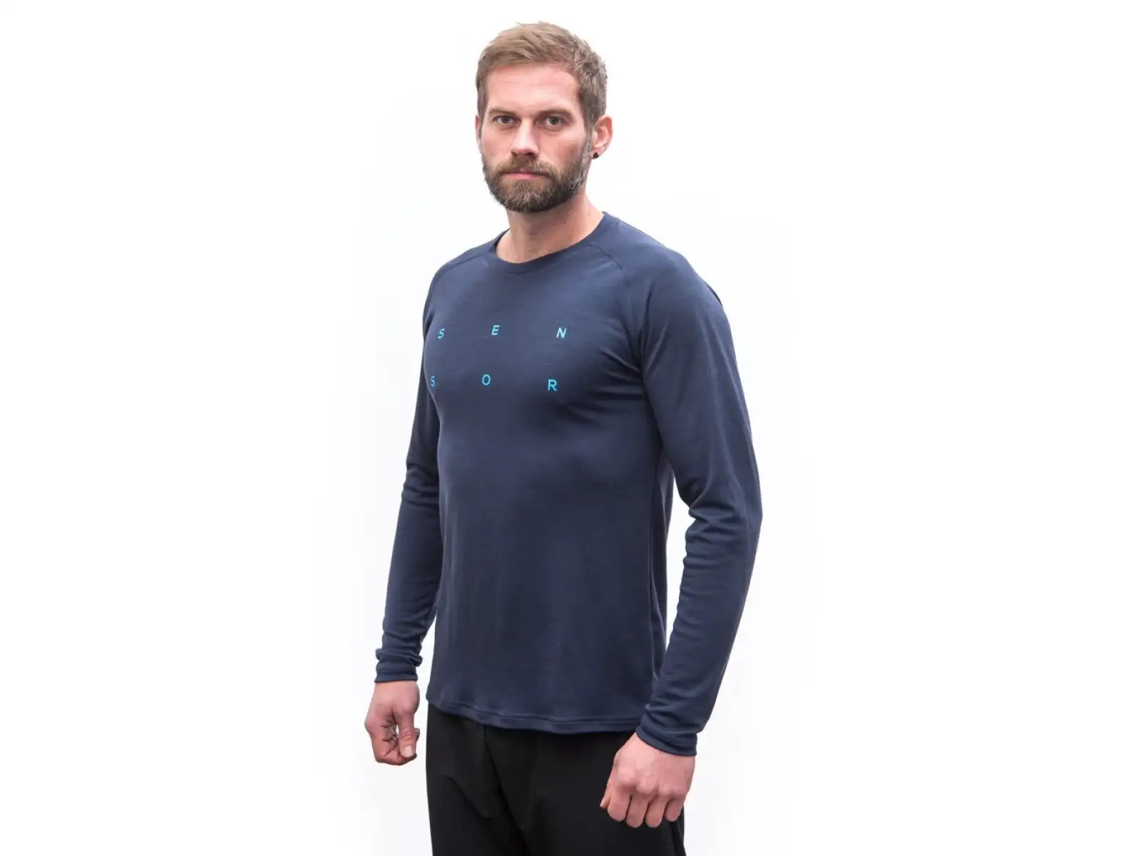 Sensor Merino Blend Typo pánské triko dlouhý rukáv Deep Blue