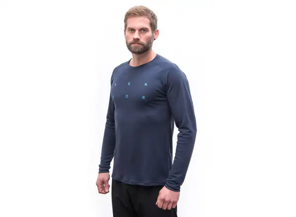 Sensor Merino Blend Typo pánské triko dlouhý rukáv Deep Blue