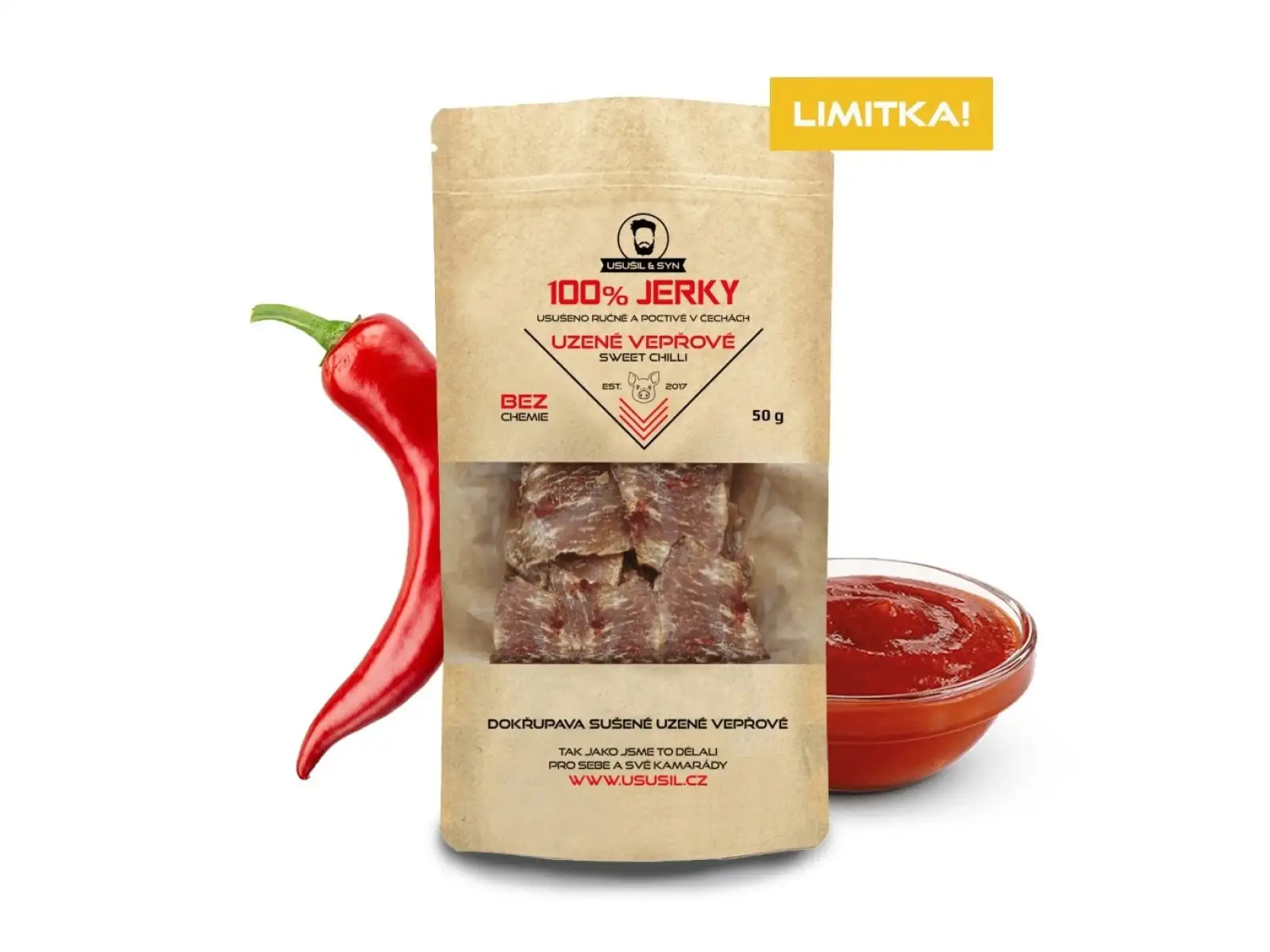 Usušil & syn 100% JERKY Uzené vepřové sweet chilli 50 g