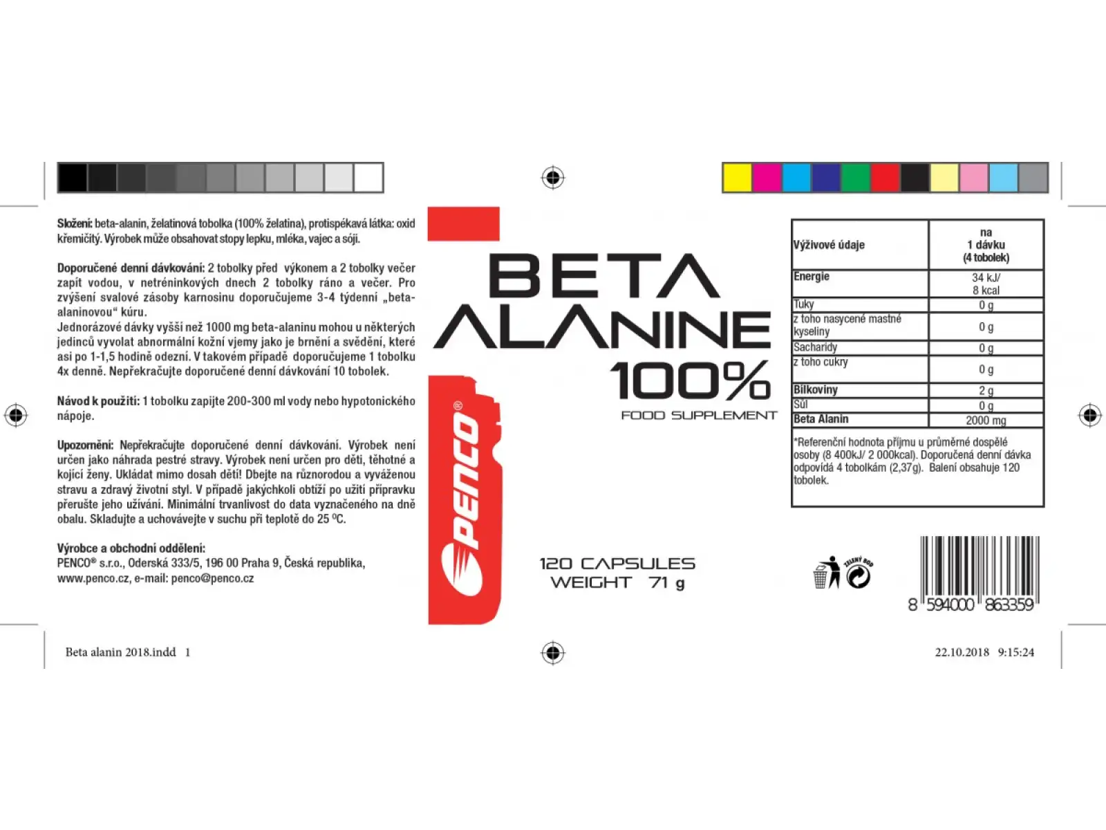 Penco Beta Alanine práškové aminokyseliny 120 tobolek