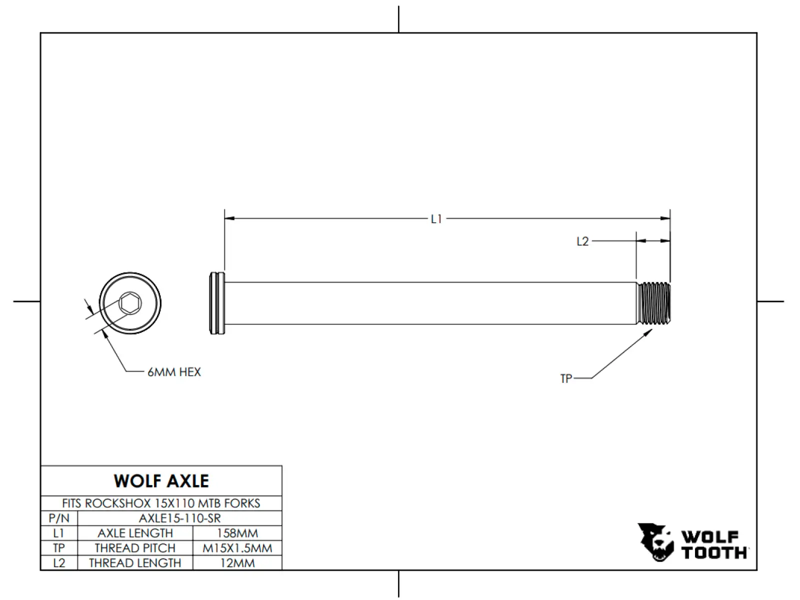 Wolf Tooth pevná osa pro vidlici RockShox 110mm Boost černá