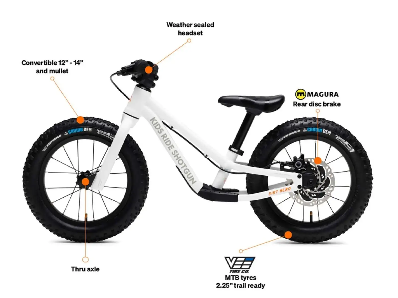 Kids Ride Shotgun Dirt Hero 12 odrážedlo s brzdou