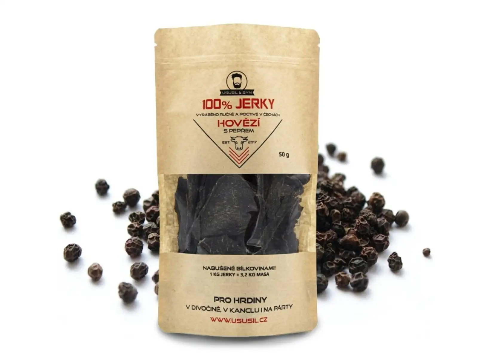 Usušil & syn 100% JERKY Hovězí s pepřem 50 g