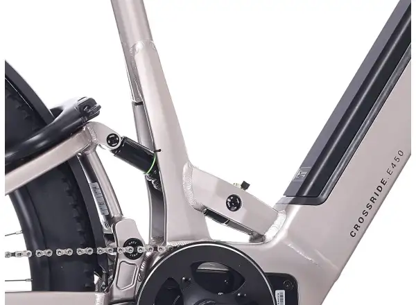 Rock Machine Crossride e450 FS nízkonástupové celoodpružené elektrokolo Sand Grey/Black