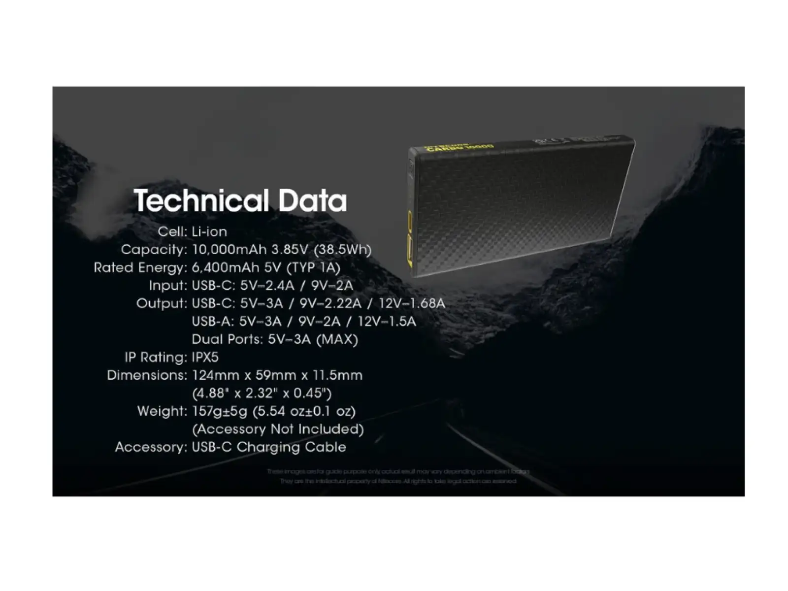 Nitecore výkonná Powerbanka CARBO 10000, USB-C, 10000 mAh