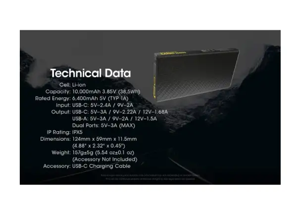 Nitecore výkonná Powerbanka CARBO 10000, USB-C, 10000 mAh