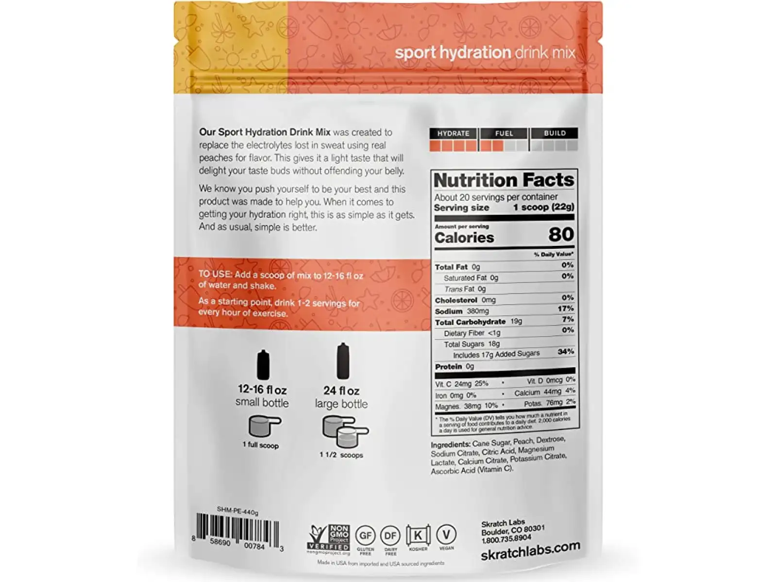 Skratch Labs Hydration Sport Drink Mix iontový nápoj 440 g broskev