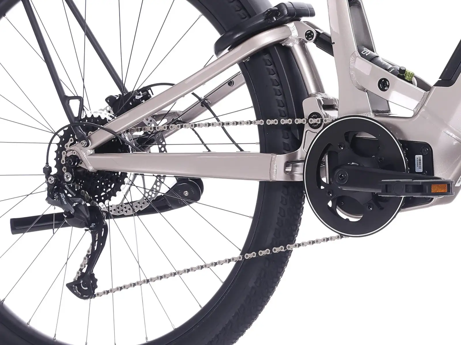 Rock Machine Crossride e450 FS nízkonástupové celoodpružené elektrokolo Sand Grey/Black