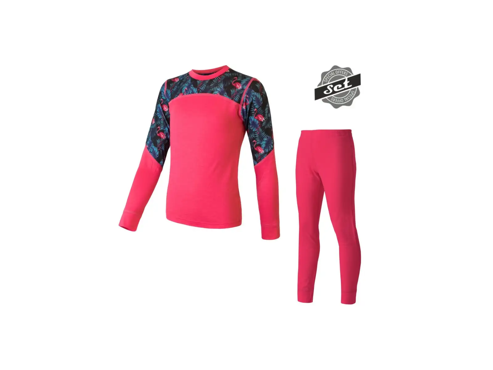 Sensor Merino Impress Set dětské triko dlouhý rukáv + kalhoty magenta/floral