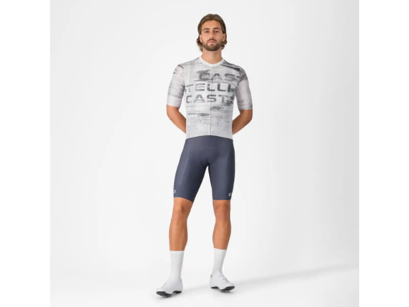 Castelli Stratus Logo pánský dres krátký rukáv White/Smoky Gray