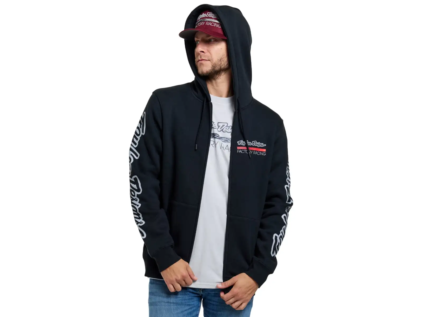 Troy Lee Designs Factory Racing pánská mikina se zipem Black heather/Red