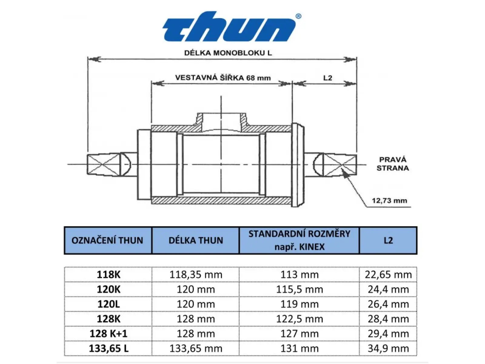 Thun BSA 68 mm středová osa čtyřhran