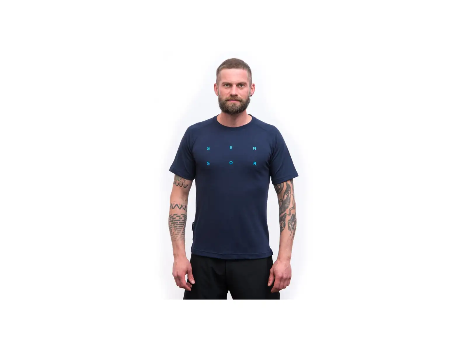 Sensor Merino Blend Typo pánské triko krátký rukáv Deep Blue