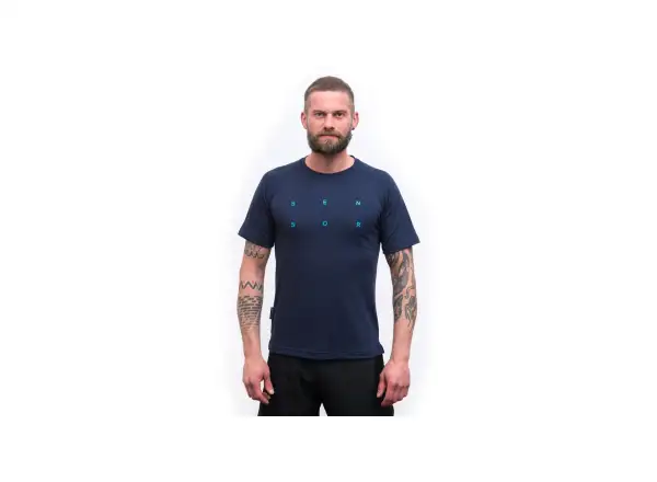 Sensor Merino Blend Typo pánské triko krátký rukáv Deep Blue