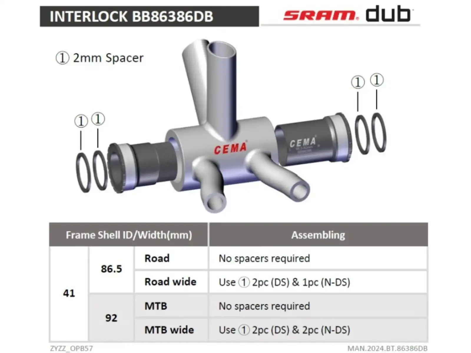 Cema středové složení BB86-BB92 pro DUB osu