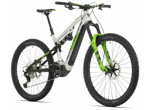 Rock Machine Blizzard INT e90-297 Gloss Silver/Black/Green celoodpružené elektrokolo