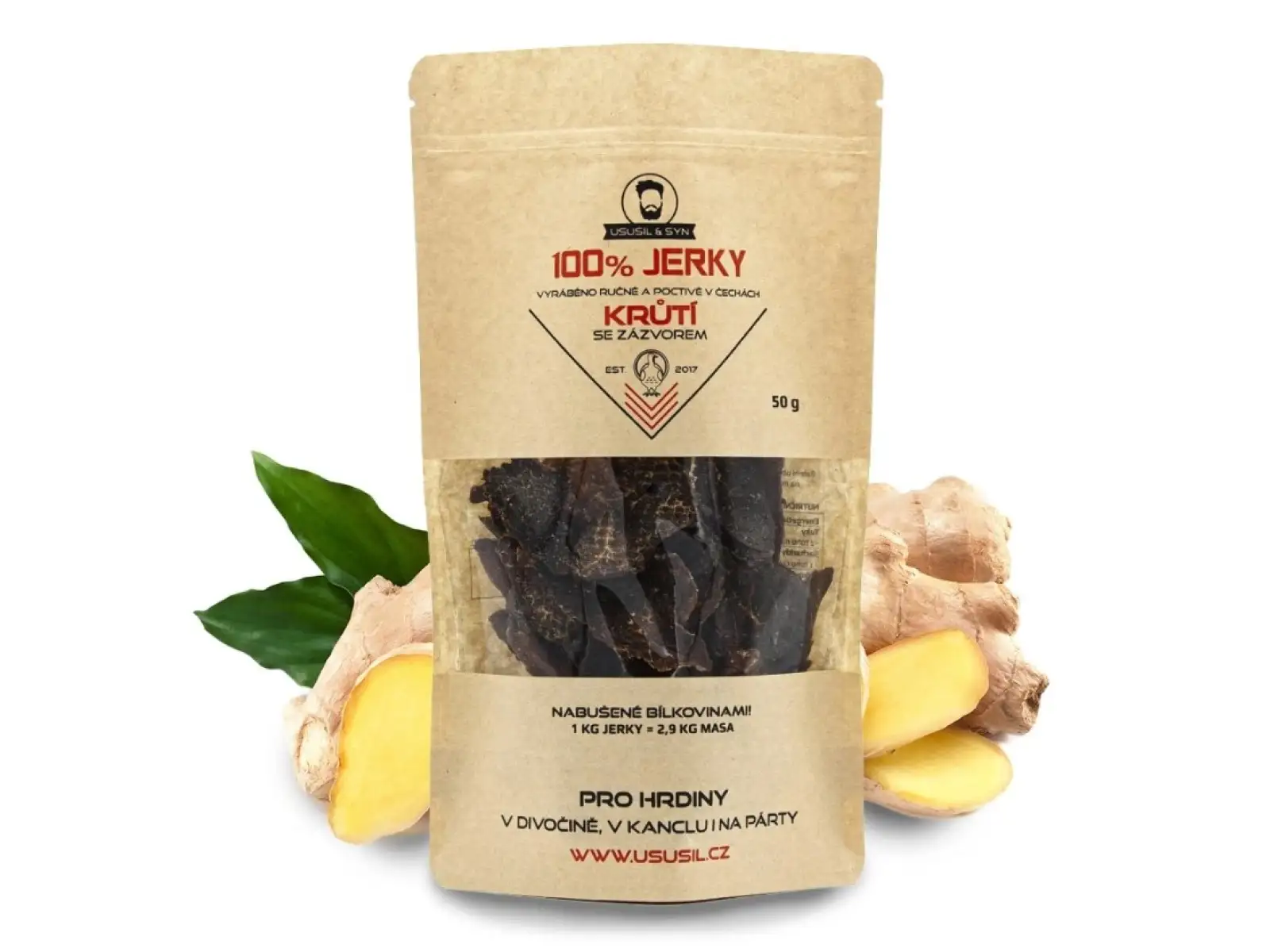 Usušil & syn 100% JERKY Krůtí se zázvorem 150 g