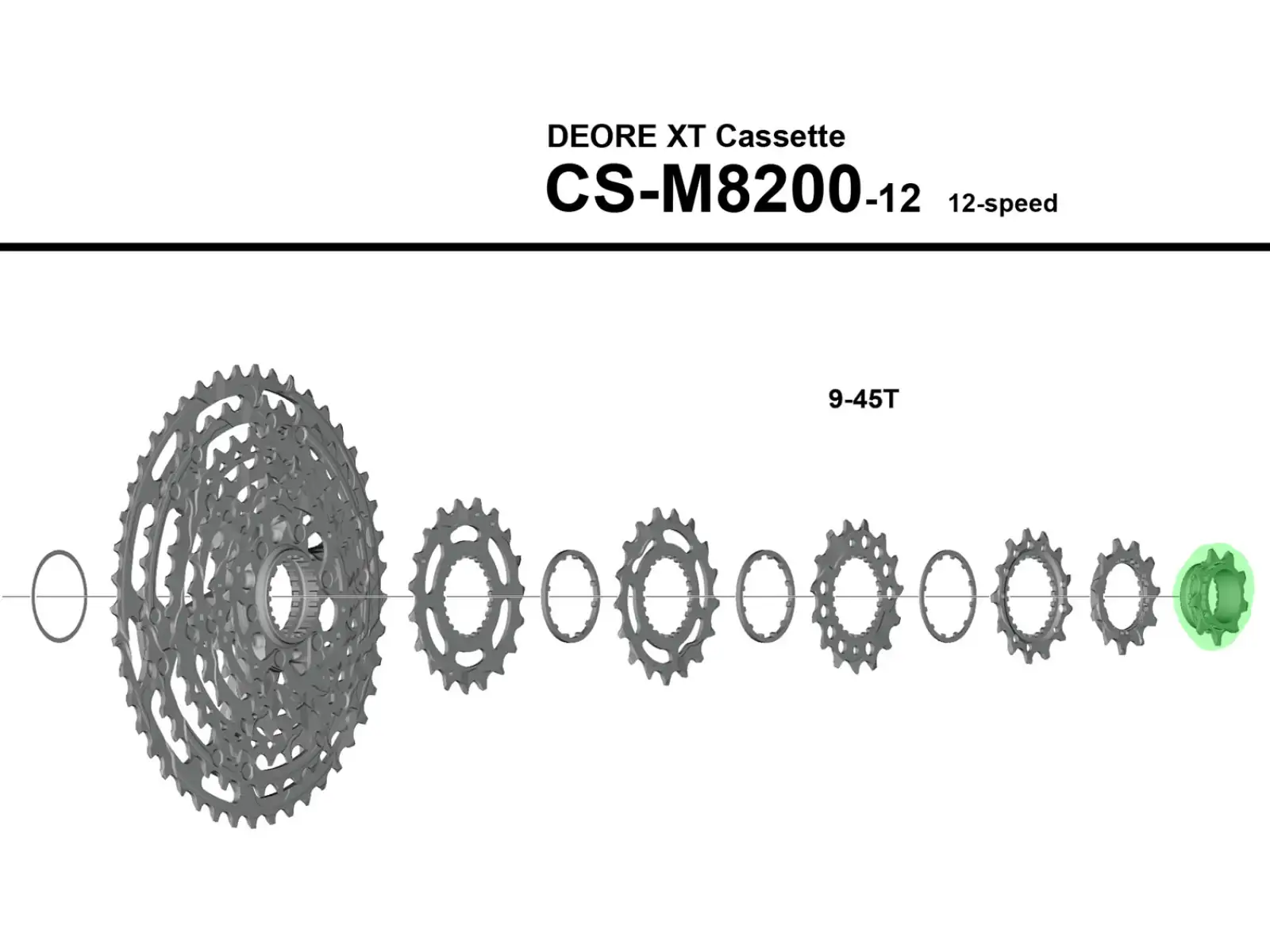 Shimano CS-M9200 pastorek 9 zubů s maticí