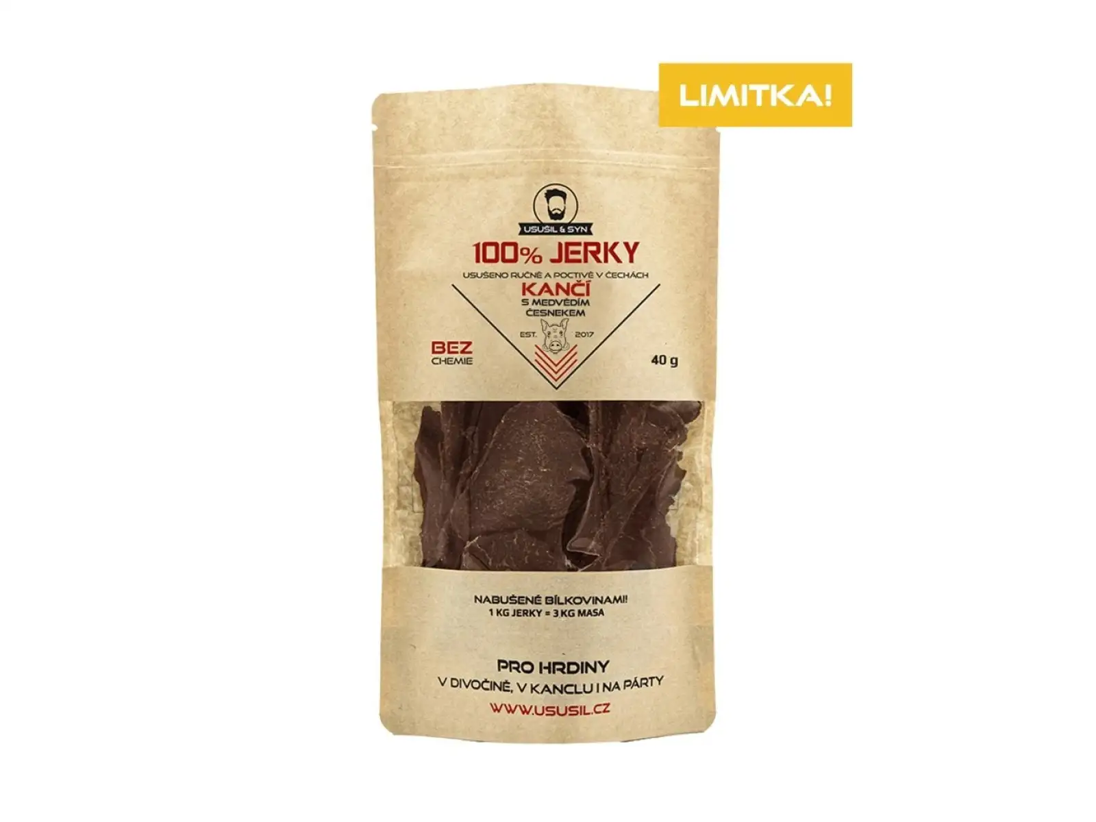 Usušil & syn 100% JERKY Kančí s medvědím česnekem 40 g