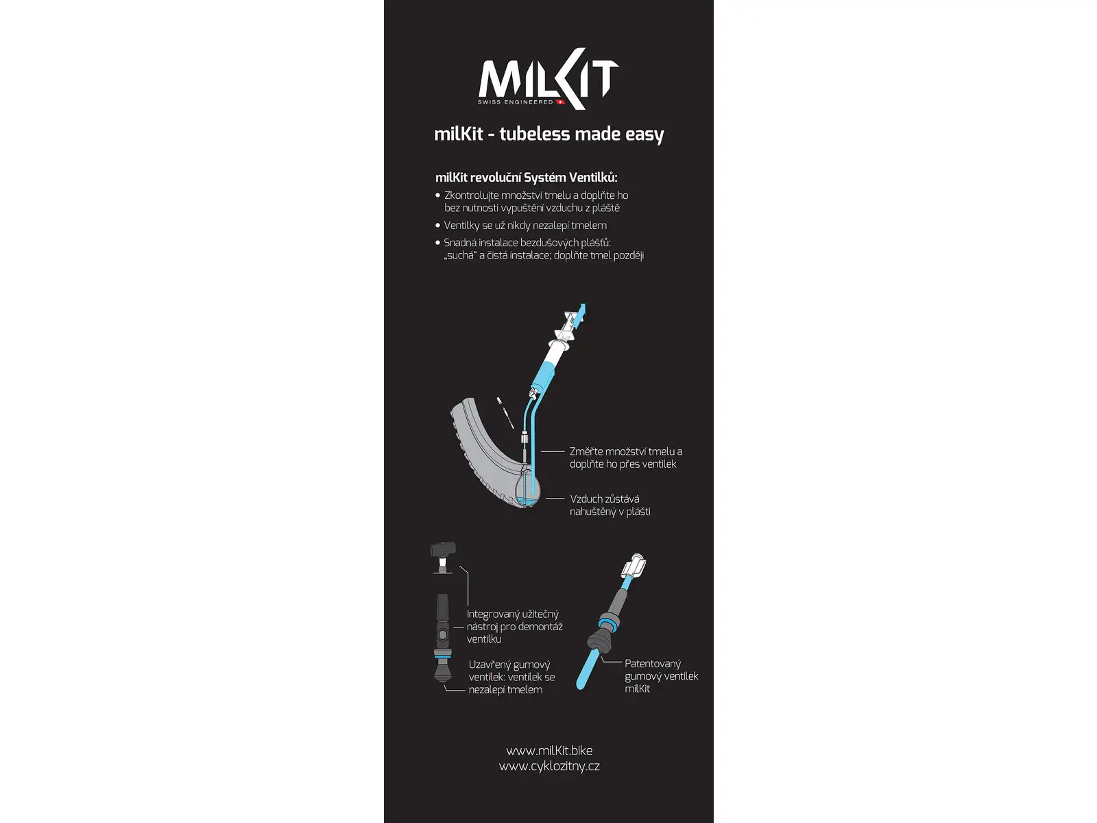 milKit bezdušové ventilky 55 mm černá