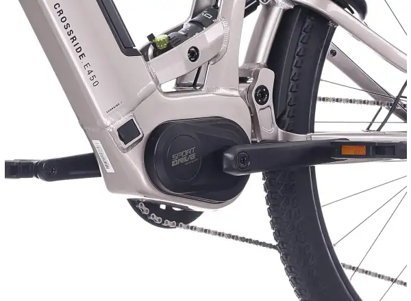 Rock Machine Crossride e450 FS nízkonástupové celoodpružené elektrokolo Sand Grey/Black