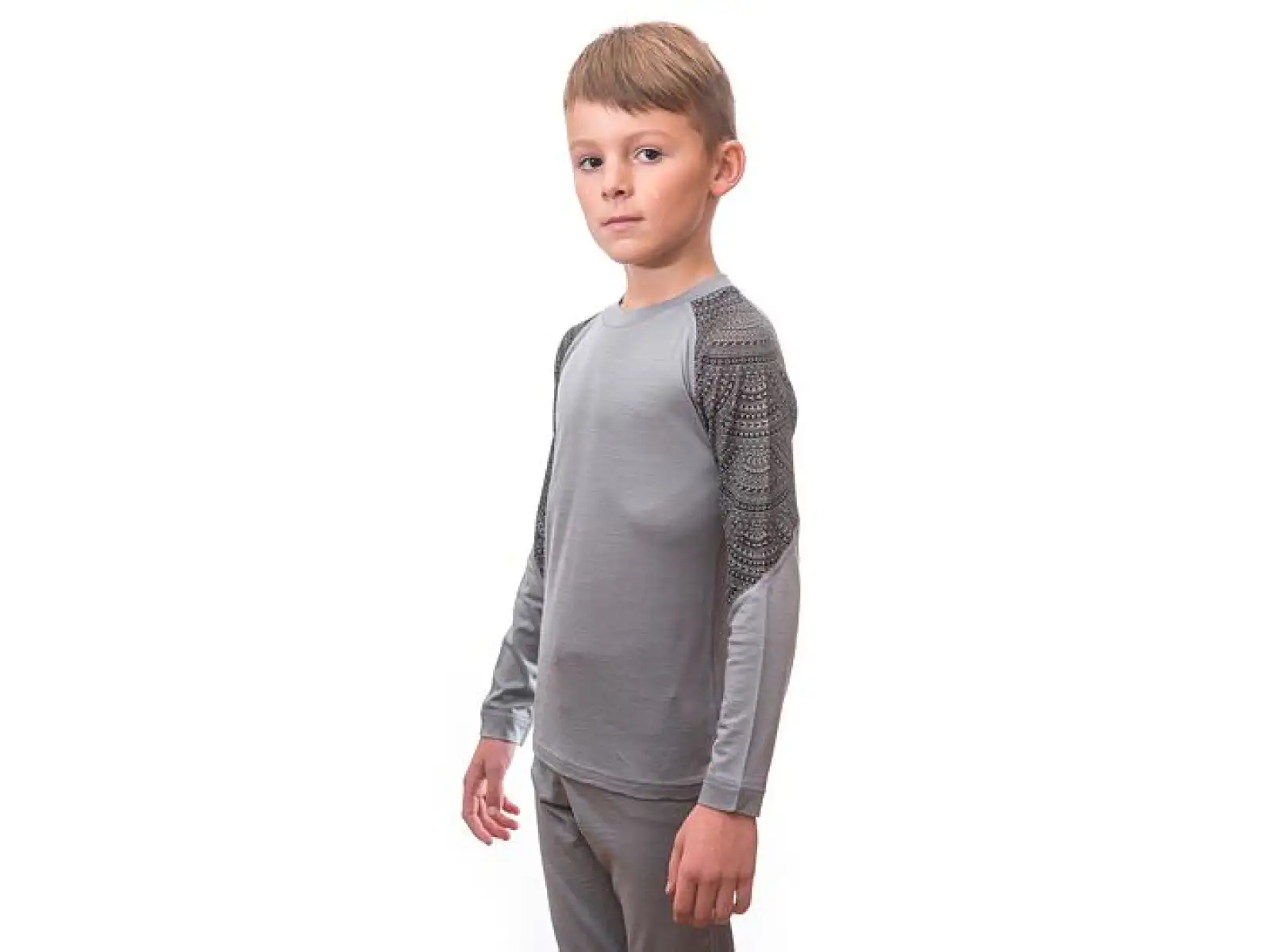 Sensor Merino Impress Set dětské triko dlouhý rukáv + kalhoty šedá/Maori
