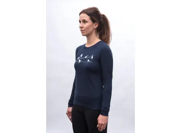 Sensor Merino Active Songbirds dámské triko dlouhý rukáv Deep Blue