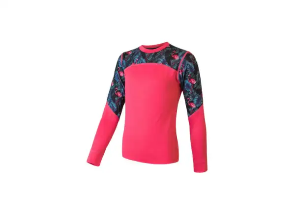 Sensor Merino Impress Set dětské triko dlouhý rukáv + kalhoty magenta/floral