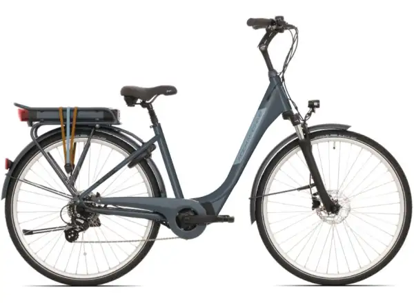 Rock Machine Cityride e100 SD městské elektrokolo Silver Stahl/Blue Silver
