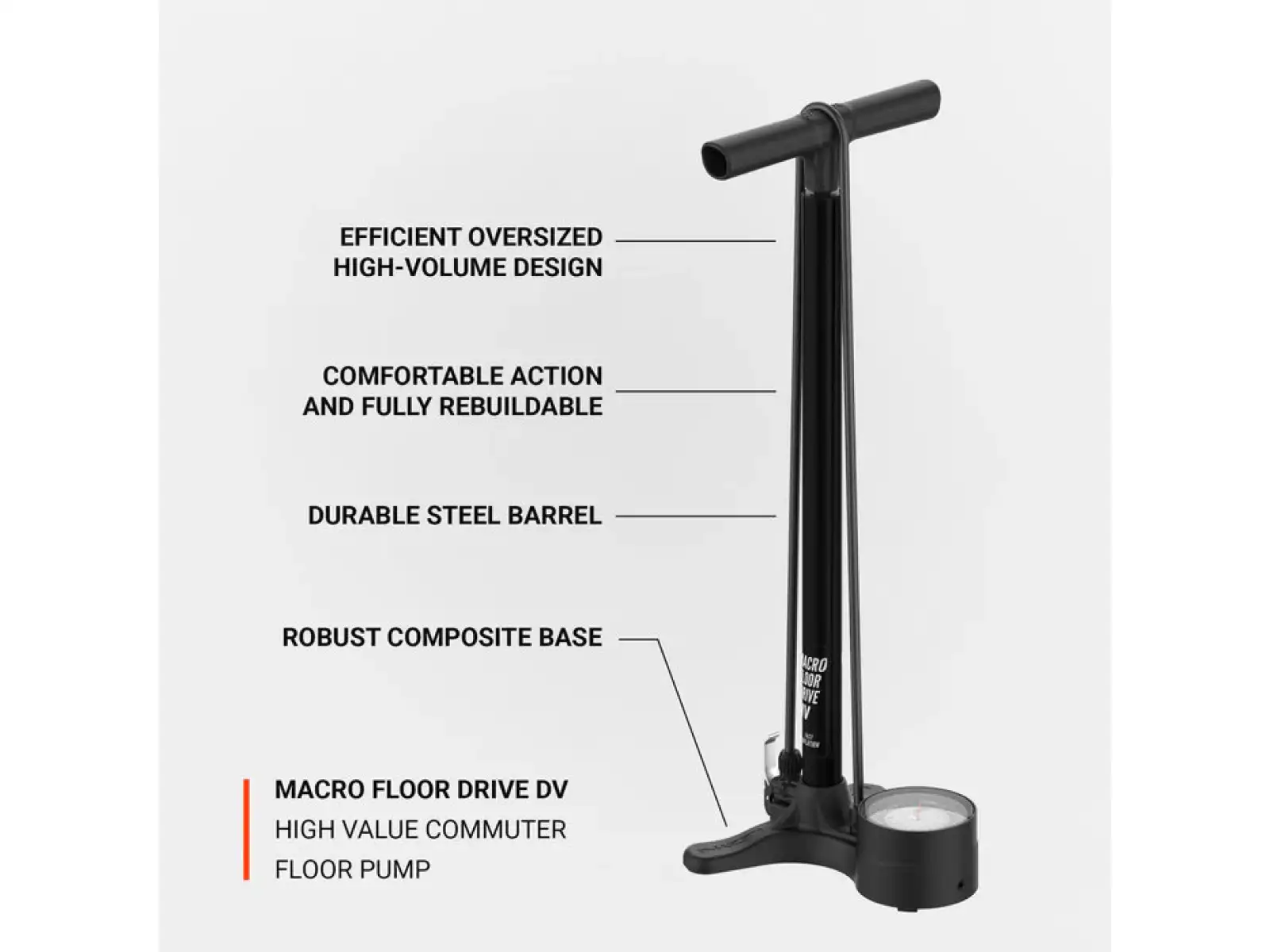 Lezyne Macro HV Floor DRIVE ABS dílenská pumpa Flat Black