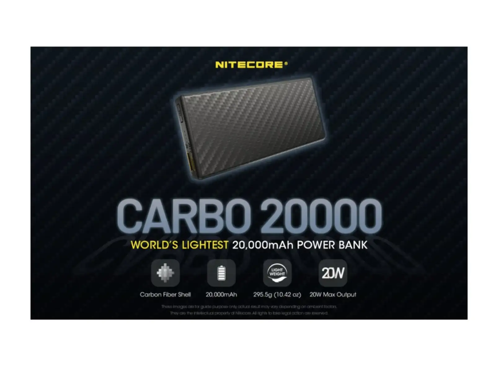 Nitecore výkonná Powerbanka CARBO 20000, USB-C, 20000 mAh