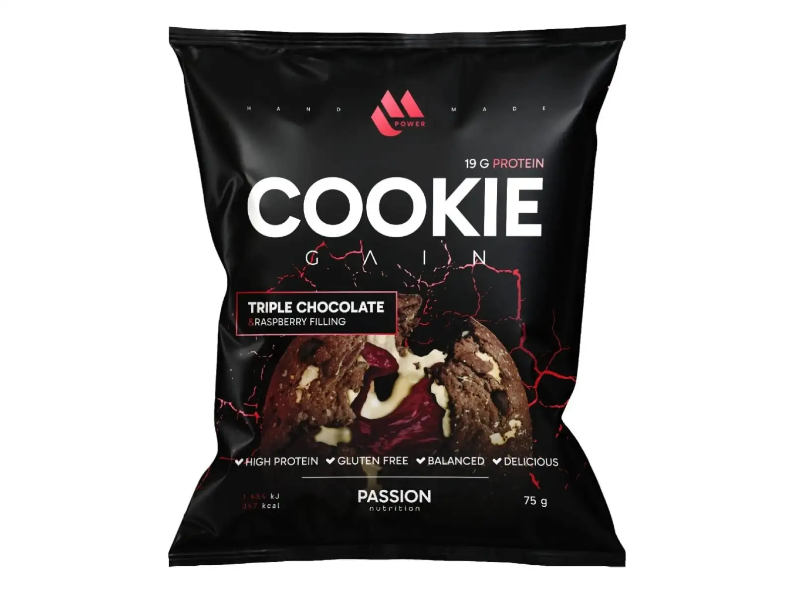 Passion MPower Cookie Gain 75g Tři druhy čokolády malinová náplň
