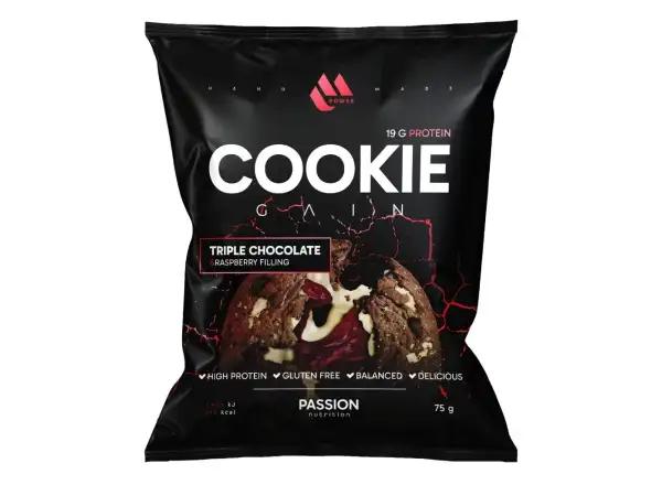 Passion MPower Cookie Gain 75g Tři druhy čokolády malinová náplň