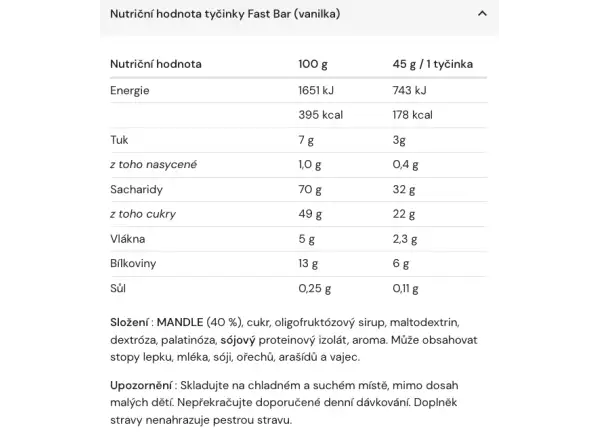 Amacx Fast Bar energetická tyčinka 45 g vanilla