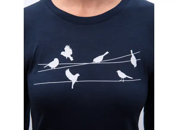 Sensor Merino Active Songbirds dámské triko dlouhý rukáv Deep Blue