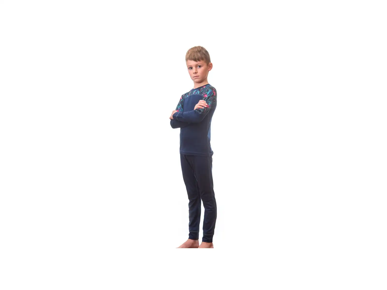 Sensor Merino Impress Set dětské triko dlouhý rukáv + kalhoty deep Blue/Floral