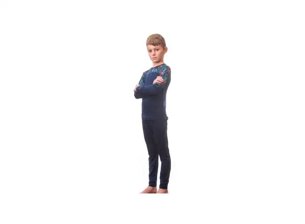Sensor Merino Impress Set dětské triko dlouhý rukáv + kalhoty deep Blue/Floral