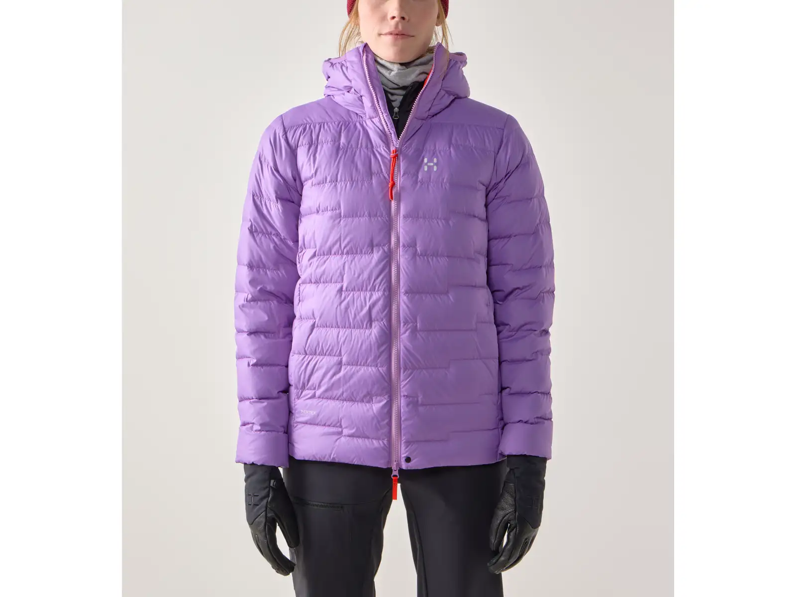 Haglöfs ROC Flash Down hood W dámská bunda Purple Ice/Tech Red