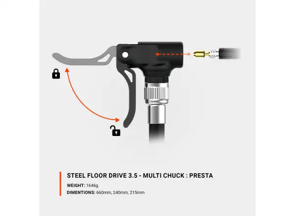 Lezyne Steel Floor Drive 3.5 Presta dílenská pumpa